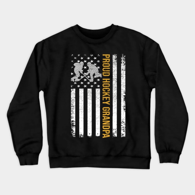 Proud Hockey Grandpa Vintage American Flag Gift Crewneck Sweatshirt by DragonTees